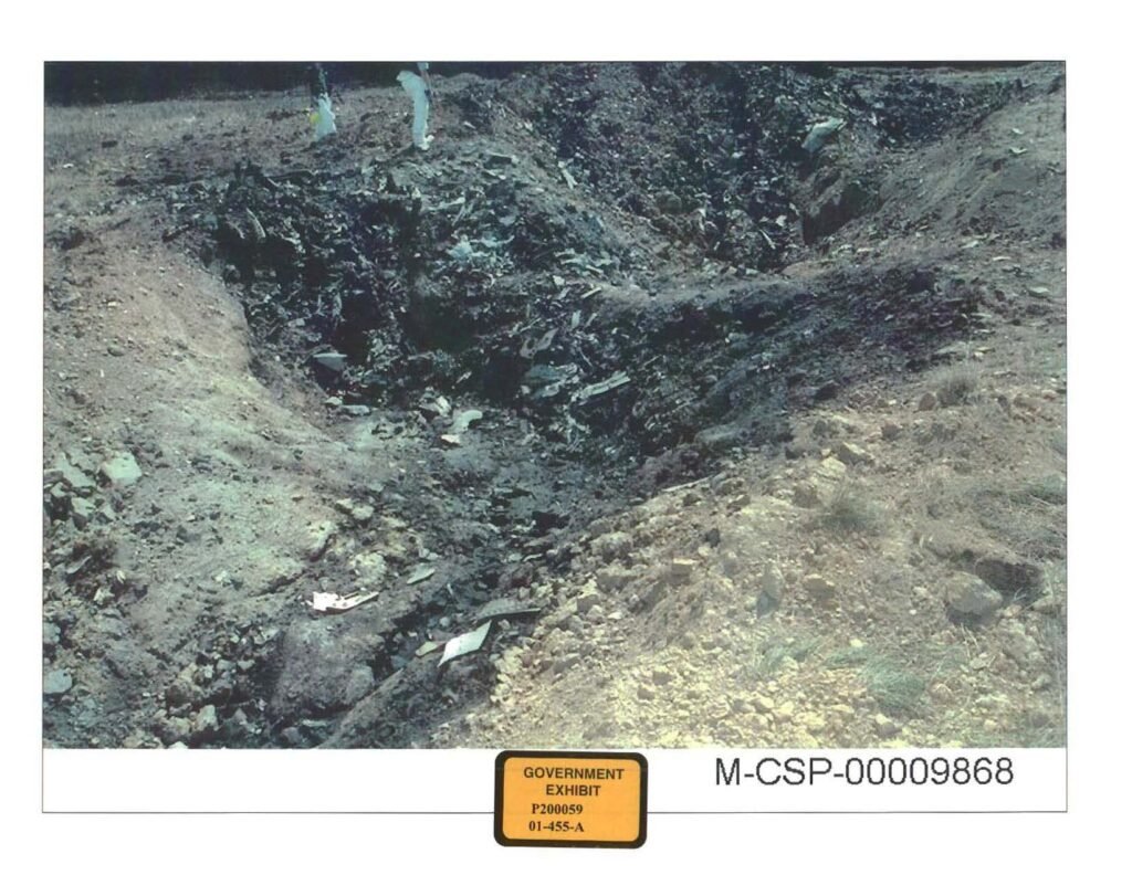 NPS Photo of the Flight 93 impact crater taken shortly after the crash during initial investigation efforts.