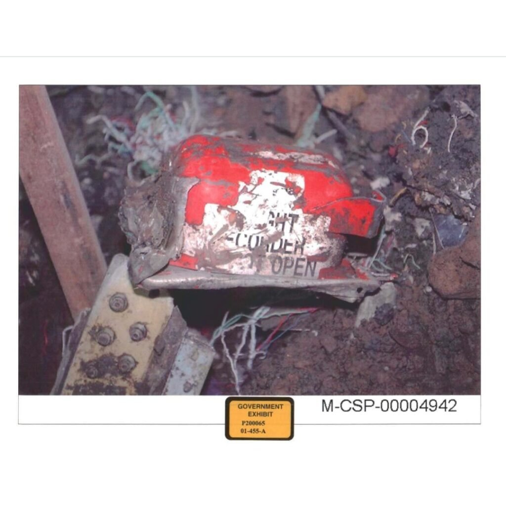 Flight 93 voice recorder recovered from the crash site, photographed by the National Park Service during the investigation