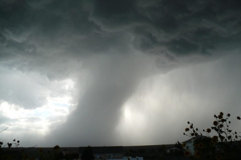 extremely dangerous tornado on the horizon over land